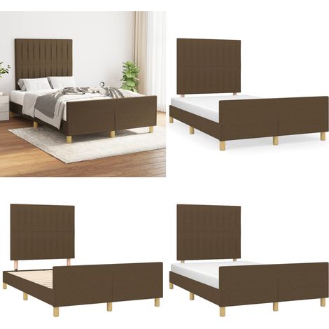 Cadre de lit sans matelas marron foncé 120x190 cm tissu - Cadre De Lit - Lit Double - Tête De Lit - Meuble Chambre - Literie - Home & Living (1/5)