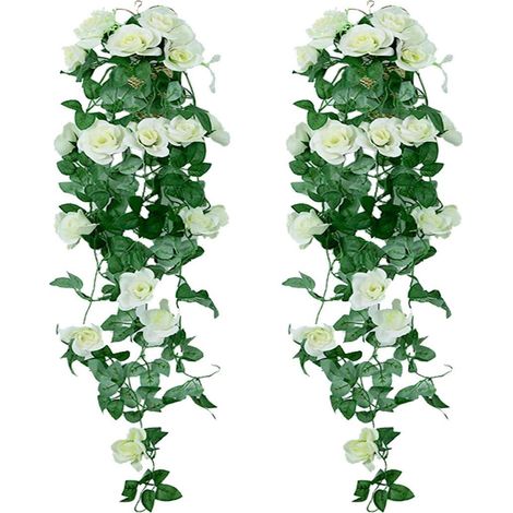 Guirlande artificielle de 85 cm, 2 pièces, fleurs de soie roses suspendues, lierre faux rotin pour décoration murale mariage jardin fête (1/5)