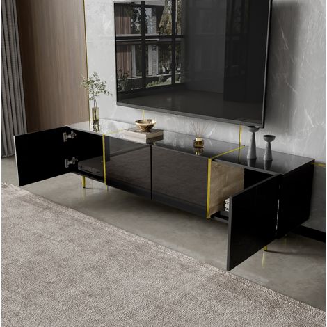 TV Möbel Sideboard Aufbewahrung 170 cm MDF Schwarz HAVRYA (1/5)