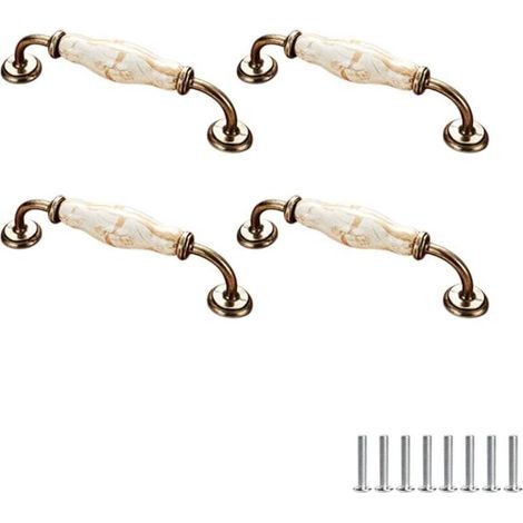 Set di 4 maniglie in ceramica per mobili, stile vintage, con motivo floreale, per ante di armadi, cassetti, guardaroba, appendiabiti, 128 mm (1/4)