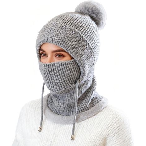 Cagoule 3 en 1 femme, masque de ski thermique polaire, protection visage hiver, gris (1/5)