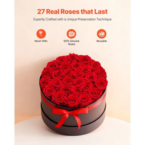Rose Éternelle 27 Fleurs Éternelles Préservées Boîte Ronde, Bouquet de Roses Éternelles, Cadeau pour Elle, Femme, Épouse, Maman, Ma… (1/5)