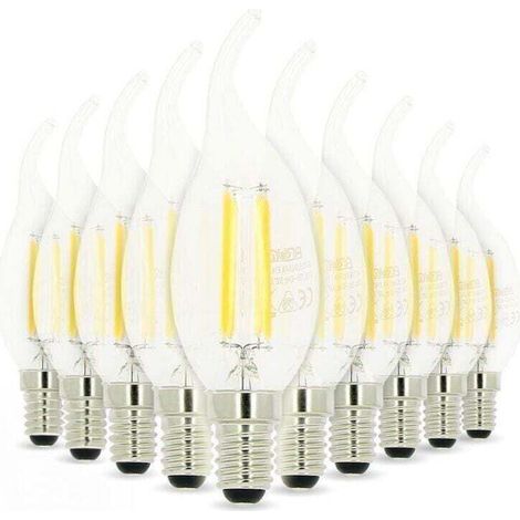 Pack de de 10 Lampe LEDs LED , XU,Flamme E14 4W filament Eq 40W Blanc chaud, produit de haute qualité, longue durée de vie, économe en énergie, sans UV, conforme à CE/RoHS - KZQ (1/4)