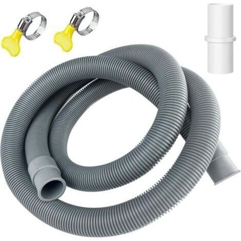 1.5M x 20 mm Tuyau Vidange Machine a Laver, Tuyau de Vidange Universel avec Support et Colliers de Serrage, Rallonge Tuyau Vidange Machine, pour machine à laver et lave-vaisselle, Gris (1/4)