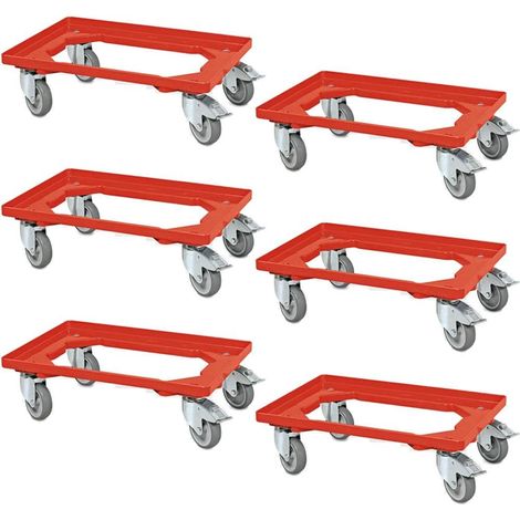 BRB 6 roulettes logistiques pour réservoir 600 x 400 mm, 4 roulettes pivotantes, 2 roulettes avec frein, rouge