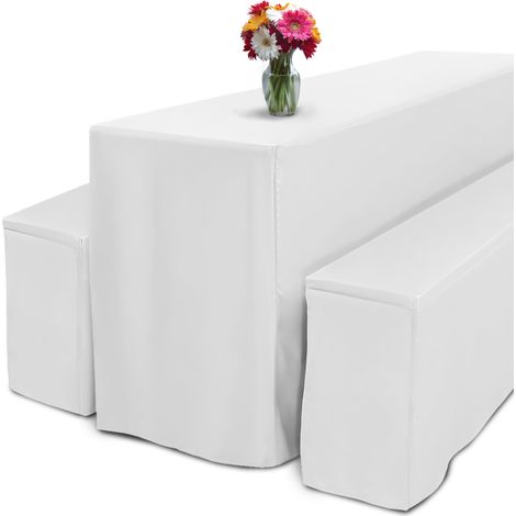Beautissu Biertischhusse Comfort L 3tlg. Set lang Weiß, 220x75x70 cm