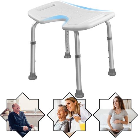 AUFUN Tabouret de douche 35-51cm Hauteur réglable Tabouret de douche Type U Antidérapant Siège de bain Aide à la douche Siège de douche en aluminium et plastique pour personnes agées (1/5)