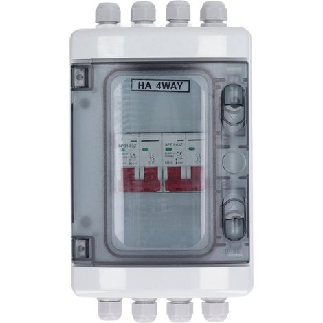 DC-Miniatur-Leistungsschalterkasten 2 Eingänge 2 Ausgänge PV-Solar-Trennschalter Stromverteilung UV-beständig IP65 wasserdicht 500 V 32 A (1/5)