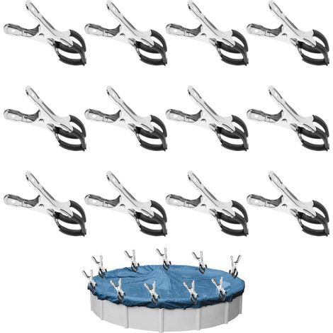 12 Pinces Métalliques pour Bâche de Piscine Hors Sol avec Protection Antidérapante et Haute Résistance (1/4)