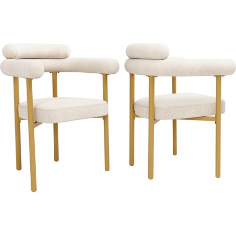 Chaise-Beige-Similicuir-Ring-Assise-Doré-Pieds-2-Chaises-Salon-70x62x85cm (1/5)
