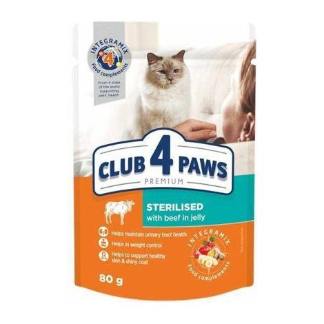 CLUB 4 PAWS PREMIUM ADULT CAT Sterilizzato con manzo - bustina da 80 g
