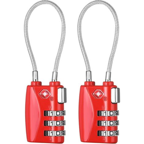Lot de 2 cadenas TSA à combinaison 3 chiffres pour bagages, rouge (1/5)