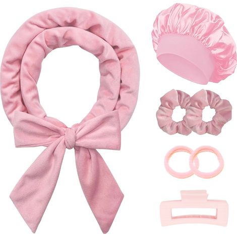 Ensemble de 7 pièces comprenant un fer à friser sans chaleur et un bandeau, fer à friser doux pour la nuit, convient à tous les types de cheveux, rose. (1/5)