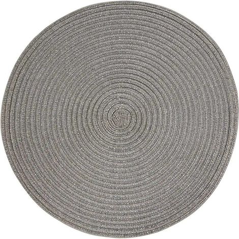 Mantel individual redondo de paja gris plateado de 38 cm, 1 unidad.