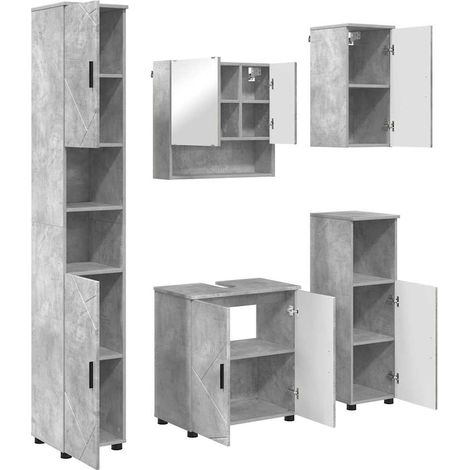 Juego de muebles de baño con almacenamiento 5 pcs Gris Concreto vidaXL (1/5)