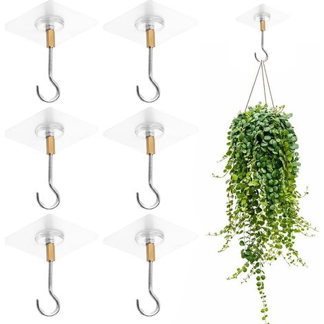 6 Pièces Crochets de Plafond Autocollants Sans Perçage, Transparent pour Plantes Suspendues, crochet adhésif plafond, crochet plafond (1/5)
