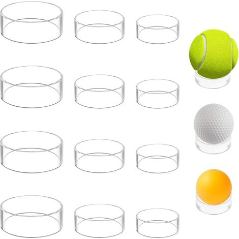 12-Piece Clear Acrylic Round Ball Stand Pedestal, Three Sizes, Round Plastic Ball Holder Display Base for Golf, Tennis, and Volleyball Collections (1/5)