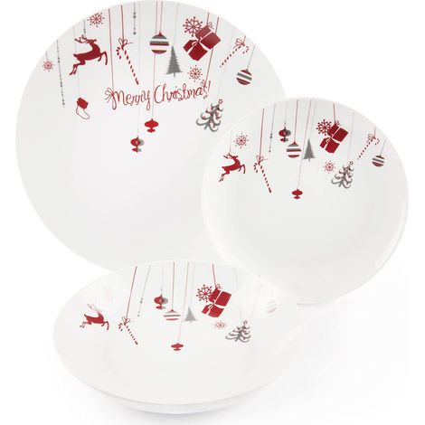 Excelsa Christmas Servizio Piatti 18 Pezzi, Porcellana, Bianco/Rosso (1/4)