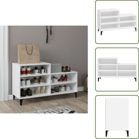 Schuhregal Hochglanz-Weiß 102x36x60 cm Holzwerkstoff - Schuhregal - Schuhschrank - Aufbewahrungssystem - Garderobe - Wohnraumorganisation