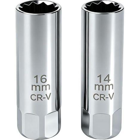 Lot de 2 clés à bougie d'allumage - 14 mm - 16 mm - Anneau magnétique (1/5)