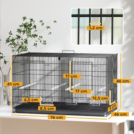 Cage à oiseaux volière intérieur acier avec séparateur 4 perchoirs plateau coulissant 4 mangeoires 76 x 46 x 46 cm noir (1/5)