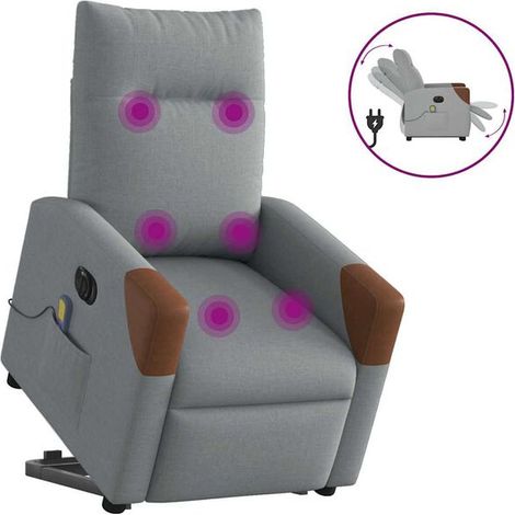 Chaise longue électrique avec massage intégré – Réglage inclinable, tissu gris clair respirant, fonction mémoire et sécurité enfant (1/5)