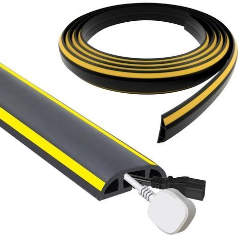 400 cm PVC Souple Goulotte Passe Cable Sol, Gaine Protege Cache Cable Electrique Noir et Jaune, Conduit Passage Plancher Facile à Couper et à Installer, pour Bureau, Atelier, Entrepôt, Concert, Etc (1/5)