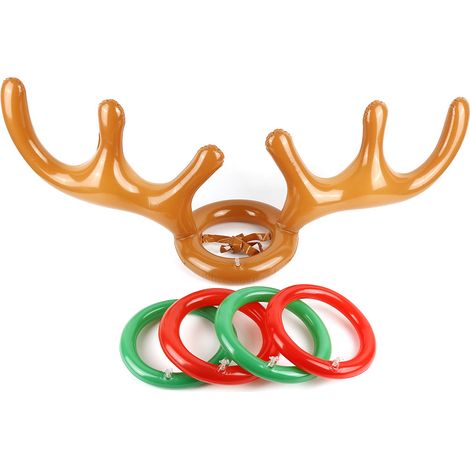 Jeu de collier en bois gonflable, 1 pièce, avec 4 anneaux gonflables, collier de tête de cerf décoré, jouets pour fêtes de noël (1/5)