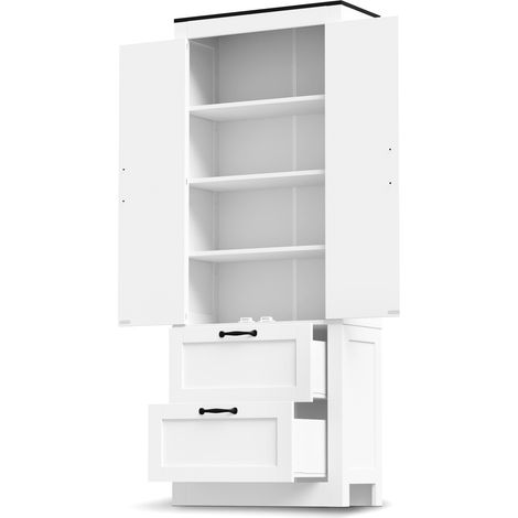 Buffet de rangement, avec tiroirs, étagères réglables, 60 x 30 x 168 cm, MDF, blanc (1/5)