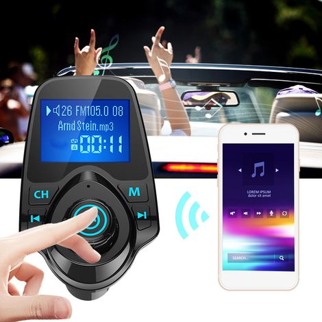 Adaptateur Bluetooth Voiture MP3, Transmetteur FM Mains Libres, Kit Audio Sans Fil avec Chargeur USB, Récepteur pour Autoradio (1/5)