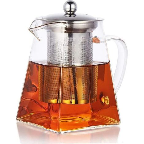 Théière en Verre Clair de avec Résistant à la Chaleur Filtre, Convenable pour Réchaud à Alcool, Micro-Ondes et Lave-Vaisselle, Passoire à Thé pour Thé en Vrac et Blooming Thé-Fei Yu (1/3)