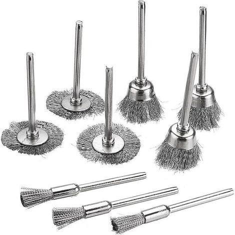 9 pièces ensemble de brosses métalliques en acier inoxydable nettoyant brosses de polissage roue de coupe (1/5)