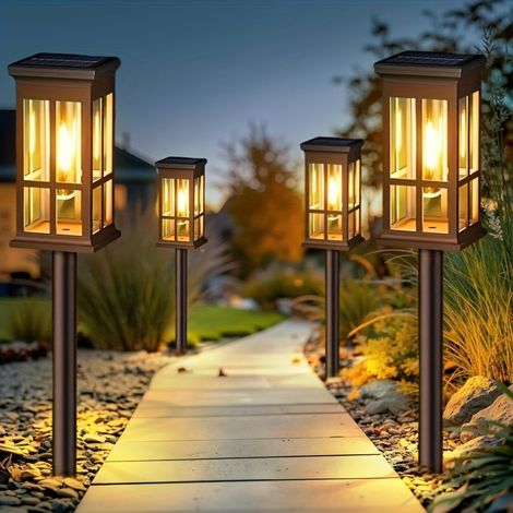 4 Pack Solar Pathway Lights Outdoor, Waterproof Solar Lights Sturdy Metal Rods, Path Lights for Yard Walkway Driveway Sidewalk Garden (1/5)