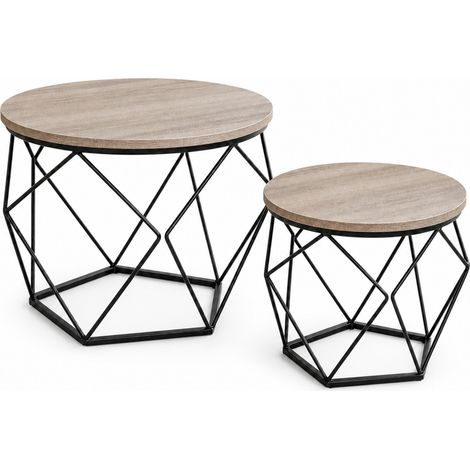 Tables d'appoint lot de 2 Leif Tables rondes avec structure métal effet diamant Gris (1/5)
