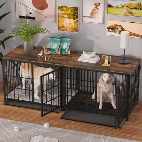 XXL Hundekäfig Schrank Holz Hundebox für große Hunde, Hundehütte Hundehaus mit Tischoberfläche, Schwarz 107x71x81 cm (1/5)