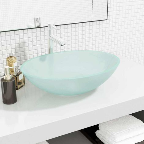 vidaXL Lavabo Verre 50x37x14 cm Dépoli (1/5)