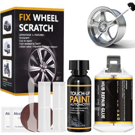 Reparation Jante, Kit Reparation Jantes Aluminium, Stylo Retouche Jante Alu, Kit de Réparation de Rayures de Roue en Alliage pour Réparer Les Rayures, Les Bosses en Alliage, Argent (1/5)