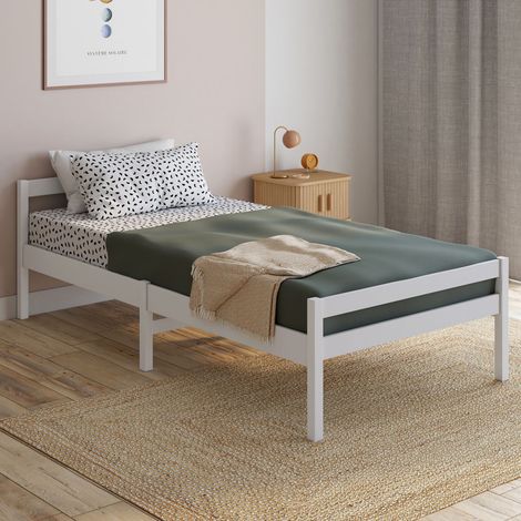 Cama individual HARPER 90 x 190 cm con base de madera blanca