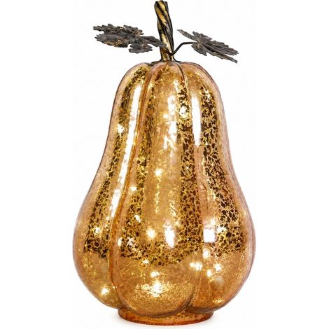 Lanterne citrouille en verre, décoration d'Halloween, ornement LED pour la maison, dorée 16,5 x 14 cm, rose doré feuille 14 x 25 cm (1/5)