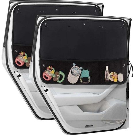 Pare-soleil latéraux de voiture (lot de 2) avec filet de sécurité enfant et filet de rangement peuvent servir de rideaux de voiture équipés de 7 ventouses isolation thermique et protection UV. (1/4)