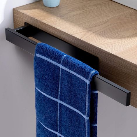 Porte-serviettes adhésif de salle de bain en acier inoxydable 304 sans perçage pour cuisine et salle de bain Finition argentée Design compact ,2pcs,39 cm-noir (1/4)