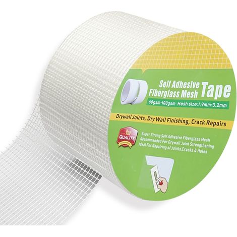 Ruban Fibre de Verre Adhesif Tissu en Fibre de Verre 10cmx30m Ruban Adhésif Armé pour le Remplissage des Fissures et la Réparation de Cloison Sèche (1/5)