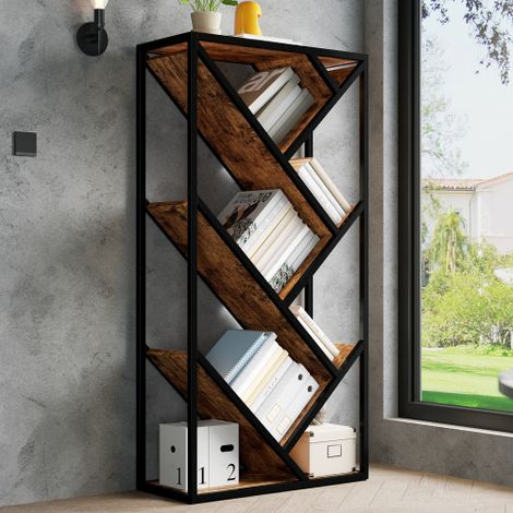 Étagère en forme d'arbre 80x35x160 cm - Plusieurs étagères ouvertes - Grand rangement - Structure en métal - MDF - Noir et marron (1/5)