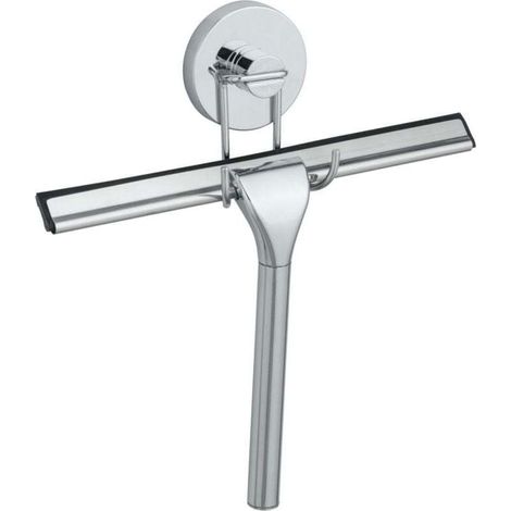 Raclette de douche et support mural , Fixation Vaccum-Loc® sans perçage, repositionnable, Charge jusqu'à 33kg, Acier inox, 25x 24,5x5 cm, Argent (1/4)
