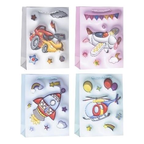 Bolsa decorativa infantil de 18x24x8cm con rosetas variadas.