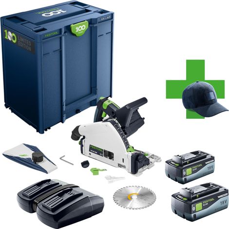 Festool TSC 55 KEB-Basic 100Y Limited Edition sega ad immersione a batteria 18 / 36 V ( 2x 18 V ) 160 mm brushless + 2x batteria ricaricabile 8,0 Ah + caricabatteria + systainer