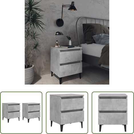 Nachtschrank - Nachttische 2 Stk. Betongrau 40x35x50 cm Holzwerkstoff (1/5)