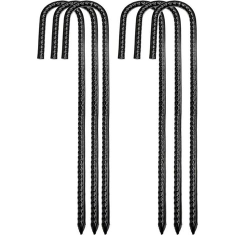 6 pièces de piquets de barre en acier filetés/piquets de sol/piquets de sol de clôture extérieure. Nouveaux piquets métalliques de barre d'armature robustes à crochet en J, piquets de sol en acier à r (1/4)