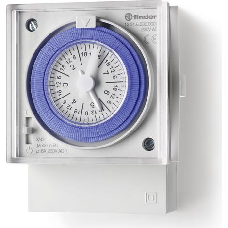 Horloge hebdomadaire mécanique 1 inverseur 16A 230V AC avec réserve de marche FINDER 123182300007PAS