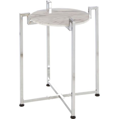 Interiors By Premier Elegant White Marble Side Table With Chrome Base, Durable Side Table By Couch, Versatile Small Lounge Table (1/4)